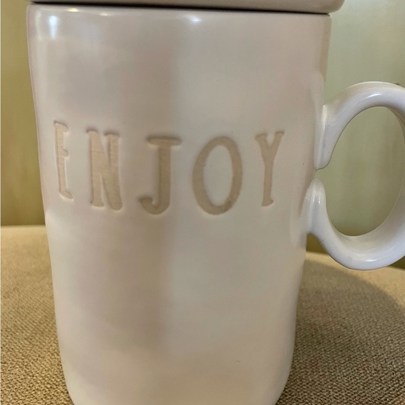 Rae Dunn Pour Over Drip Coffee Set “BREW” “ENJOY” Creamy White 2 Side Design Set - Picture 2 of 9